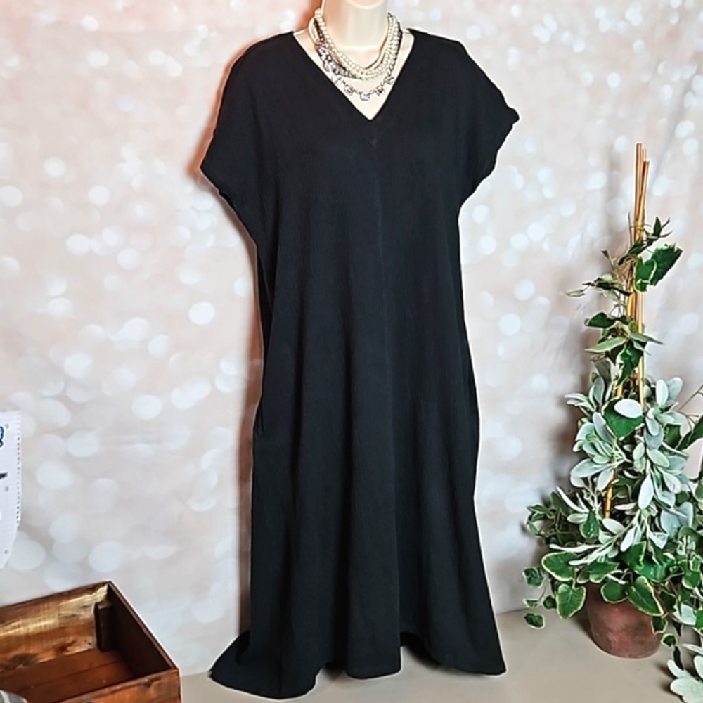 Lands End | Black Cotton Spandex Midi Dress